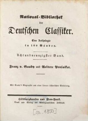Anthologie aus den Werken : mit Gaudy's Biographie und einer literar.-historischen Einl.