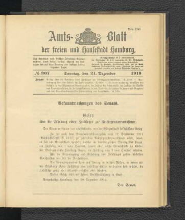 No.307, Sonntag, den 21. Dezember 1919