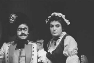 Szenenbilder aus "Monsieur und Madame Denis" und "Salon Pitzelberger", Buffo-Opern von Jacques Offenbach. Staatsoper Berlin im Apollo-Saal, Erstaufführung am 19.10.1963