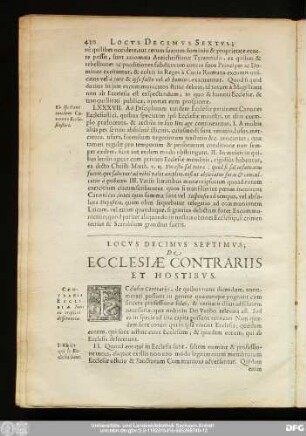 Locus Decimus Septimus; De Ecclesiae Contrariis Et Hostibus.