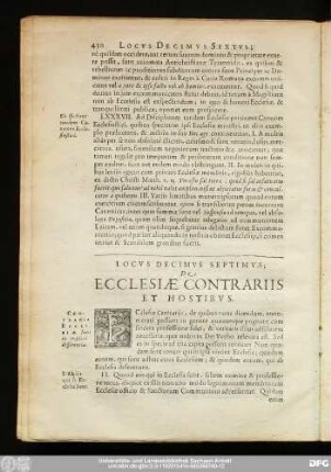 Locus Decimus Septimus; De Ecclesiae Contrariis Et Hostibus.