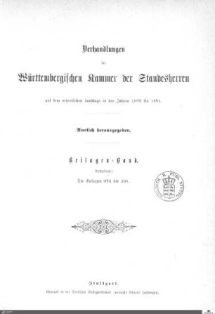 2,20: Landtag Württemberg - Kammer 1, Beilagen 1889-1891