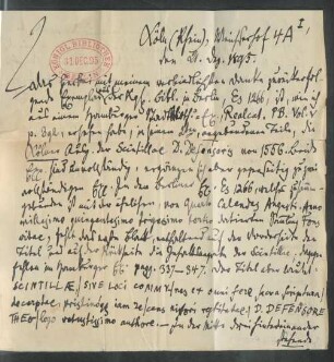 Handschriftlicher Brief von K. [?] Schmitz, Köln, 21. Dezember 1893