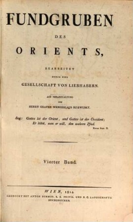 Fundgruben des Orients : = Mines de l'orient. 4. 1814