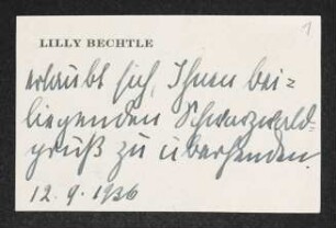 Brief von Lilly Bechtle an Gerhart Hauptmann