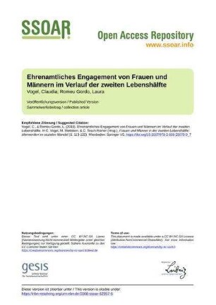 Ehrenamtliches Engagement von Frauen und Männern im Verlauf der zweiten Lebenshälfte