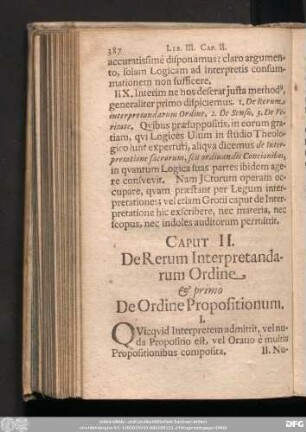 Caput II. De Rerum Interpretandarum Ordine & primo De Ordine Propositionum.