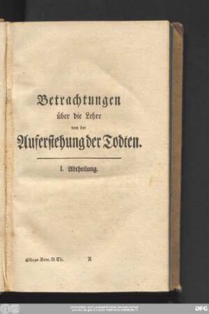 Betrachtungen über die Lehre von der Auferstehung der Todten.