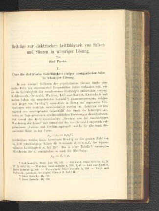 Beiträge zur elektrischen Leitfähigkeit von Salzen und Säuren in wässriger Lösung.