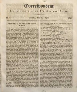 Nr. 8. Fulda, den 15. April 1851.