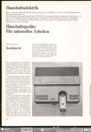 Haushaltsgeräte: Für rationelles Arbeiten Kombigerät : Haushaltselektrik