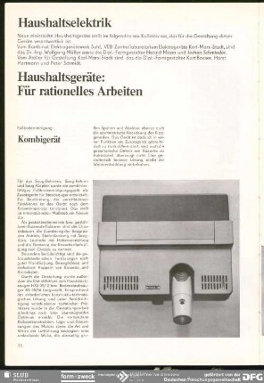 Haushaltsgeräte: Für rationelles Arbeiten Kombigerät : Haushaltselektrik