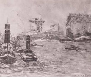 Hafenstimmung : Hamburg Hafen, Gemälde v. R. Döring