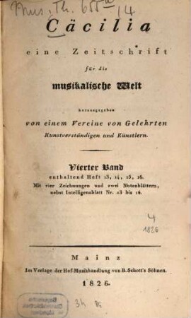 Caecilia  : eine Zeitschrift für die musikalische Welt. 4 = H. 13 - 16. 1826