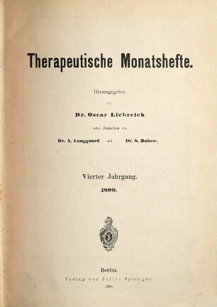 Therapeutische Monatshefte. 4. 1890
