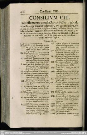 Consilium CIII. De testamento apud acta confecto; [...]