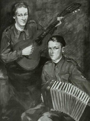 Musizierende FDJler : Szillat, Heinz: Musizierende FDJler. 1953. Ölmalerei; 130 x 100 cm. 3. Deutsche Kunstausstellung Dresden, Albertinum, 1953.03-1953.05