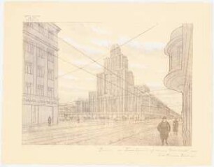 Hochhaus auf einem Baublock im Zentrum Berlins: Perspektivische Ansicht (von Inv.Nr. 9017)
