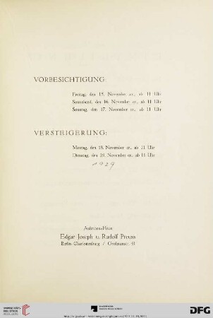 Vorbesichtigung/ Versteigerung