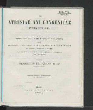 De Atresiae Ani Congenitae Anatomia Pathologica.