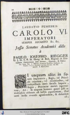 Laudatio Funebris Carolo VI. Imperatori.