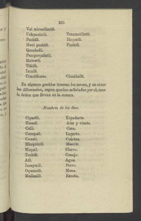 Nombres de los dias