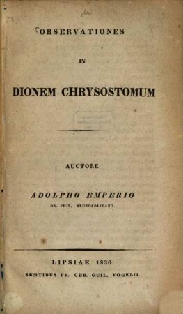 Observationes in Dionem Chrysostomum