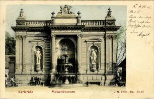 Postkartenalbum August Schweinfurth mit Karlsruher Motiven. "Karlsruhe - Malschbrunnen"