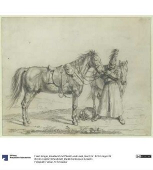 Kavallerist mit Pferden und Hund
