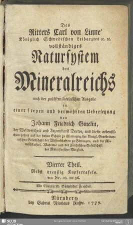 4: Des Ritters Carl von Linné ... vollständiges Natursystem des Mineralreichs