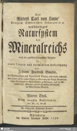 4: Des Ritters Carl von Linné ... vollständiges Natursystem des Mineralreichs