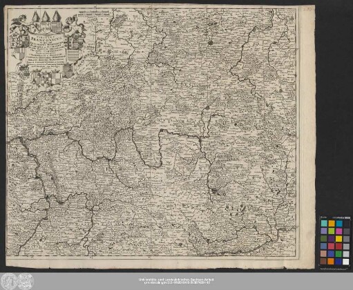 Circulus Franconicus in quo sunt Episcopatus Wurtzburg, Bamberg et Aichstet, Status Equitum Teutonicor Ducatus Coburgensis, Marchionatus Cullembach et Onspach, Comitatus Henneberg, Wertheim, Holach, Reinec, Papenheim, Erpach, Schwartzenberg, et Castel, Baronatus Sensheim, et Territorium Norinberge