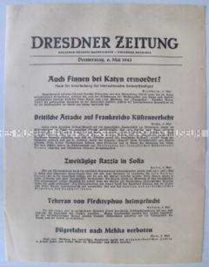 Nachrichtenblatt der "Dresdner Zeitung" u.a. zum Massaker von Katyn