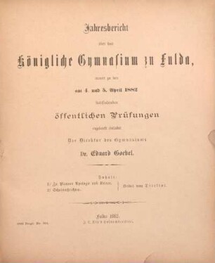 1882: Jahresbericht über das Königliche Gymnasium zu Fulda
