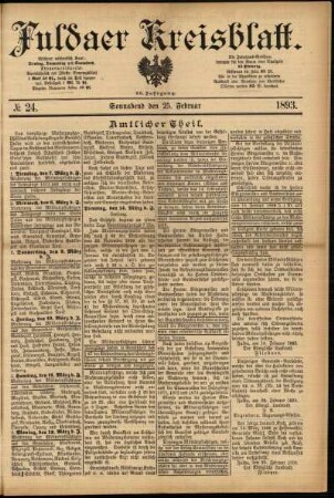 Erste Ausgabe vom Samstag, den 25. Februar 1893.