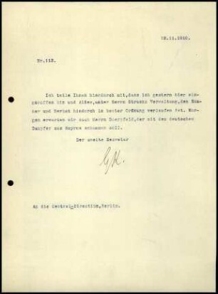 Bericht des zweiten Sekretars an das General-Sekretariat