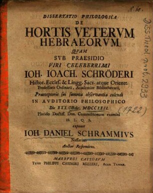 Dissertatio Philologica De Hortis Vetervm Hebraeorvm