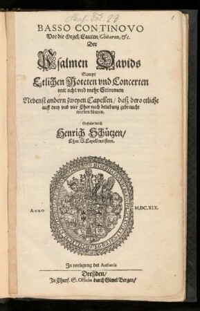 Psalmen Davids Sampt Etlichen Moteten und Concerten ... Basso Continovo