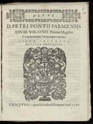 Pietro Pontio: Modulationum cum quinque vocibus, Liber secundus. Altus