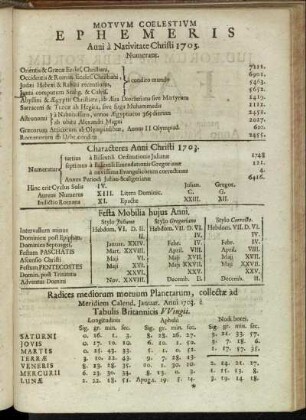 Motuum Coelestium Ephemeris Anni a Nativitate Christi 1703
