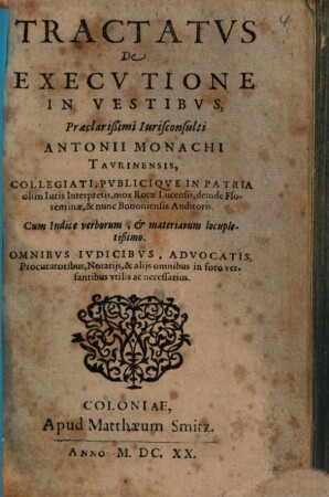 Tractatus de executione in vestibus Antonii Monachii