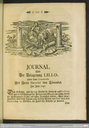 Journal Von Der Belagerung Lillo, unter dem Commando Des Herrn Marechal von Löwendal. Im Jahr 1747