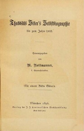 Thaddäus Siber's Selbstbiographie bis zum Jahre 1803