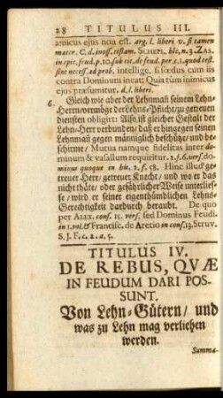 Titulus IV. De Rebus, Quae In Feudum Dari Possunt. Von Lehn-Gütern / und was zu Lehn mag verliehen werden