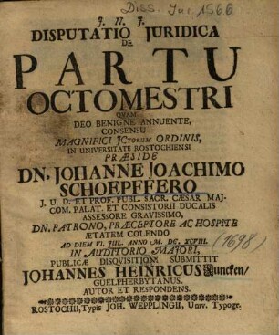 Disputatio Juridica De Partu Octomestri