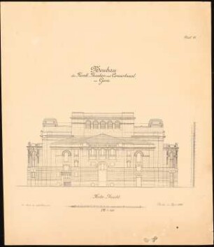 Fürstliches Hoftheater mit Konzertsaal, Gera Ausführungsprojekt: Rückansicht 1:100