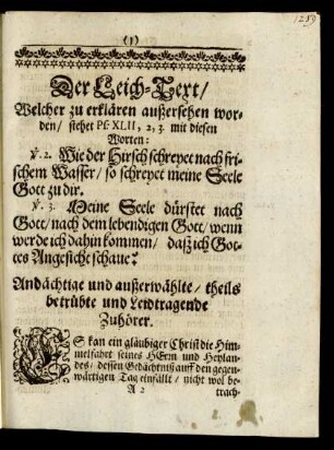 Der Leich-Text/ [...] stehet Ps: XLII, 2, 3. mit diesen Worten: