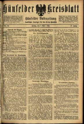 Ausgabe vom Freitag, den 07. April 1922.