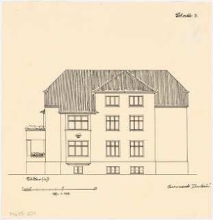 Umbau eines Landhauses Monatskonkurrenz Februar 1933: Aufriss Südansicht 1:100; Maßstabsleiste