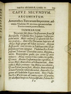 Caput Secundum. Argumentum. Amurathes Turcarum Imperator, adventu Vladislai IV [...]